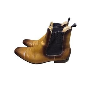 Carrucci Leather Chelsea Boots Mens 10.5 Brown Tan Ankle Pull On Dress Shoes